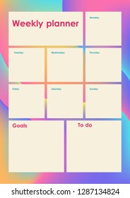 Weekly Planner Template. Organiser and Schedule with place for Notes and Goals. Vector.