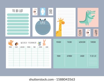 weekly planner template. organize and schedule with notes and to do list. vector illustration