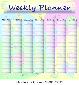 Plantilla de planificación semanal. Organizador y Programación. Ilustración vectorial de corte.