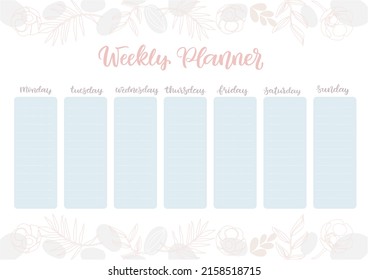 Weekly planner template. Organizer and schedule with notes and to-do list. Vector. Isolated