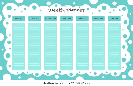 Weekly planner template. organizer and schedule with place for notes