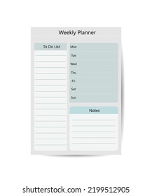 Weekly planner template. Organizer, planner, schedule for your design.