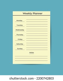 Weekly planner template. Organizer, planner, schedule for your design. Abstract vector background in trendy modern handcrafted style.