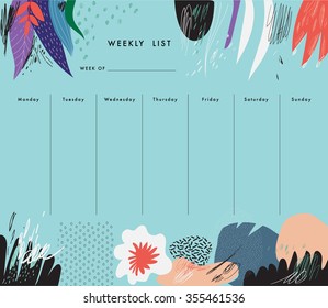 Weekly Planner Template. Organizer and Schedule with place for Notes and Goals. Vector. Isolated