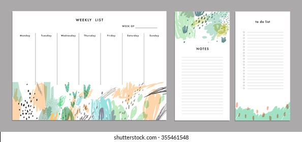 Weekly Planner Template. Organizer And Schedule With Notes And To Do List. Vector. Isolated