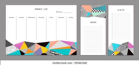 Weekly Planner Template. Organizer and Schedule with Notes and To Do List. Vector. Isolated