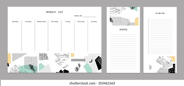 Weekly Planner Template. Organizer and Schedule with Notes and To Do List. Vector. Isolated