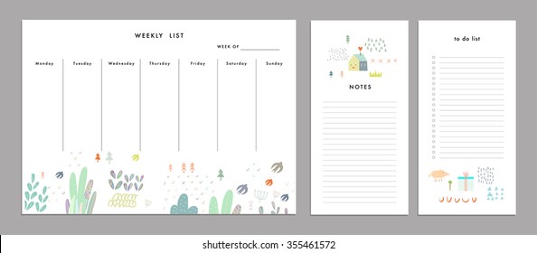 Weekly Planner Template. Organizer and Schedule with Notes and To Do List. Vector. Isolated