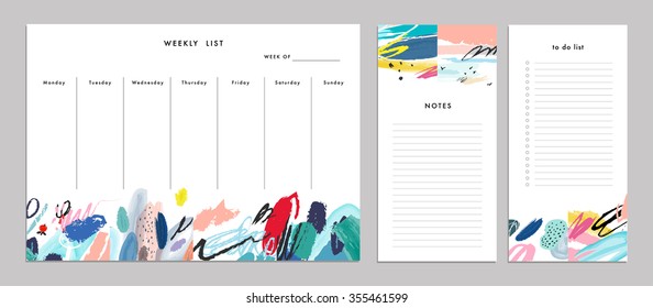 Weekly Planner Template. Organizer and Schedule with Notes and To Do List. Vector. Isolated