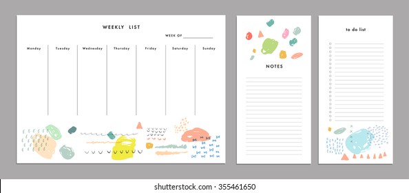 Weekly Planner Template. Organizer And Schedule With Notes And To Do List. Vector. Isolated