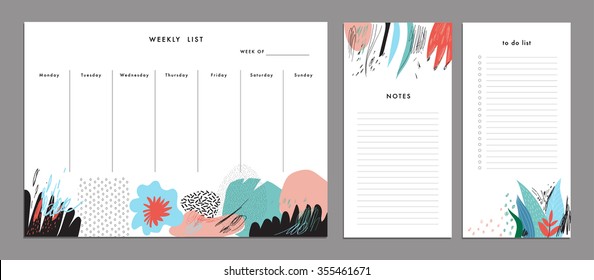 Weekly Planner Template. Organizer and Schedule with Notes and To Do List. Vector. Isolated