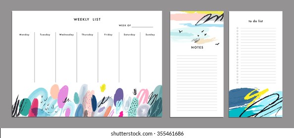 Weekly Planner Template. Organizer and Schedule with Notes and To Do List. Vector. Isolated