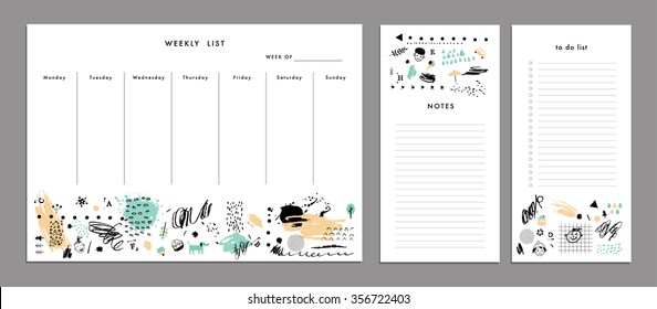 Weekly Planner Template. Organizer And Schedule With Notes And To Do List. Vector. Isolated