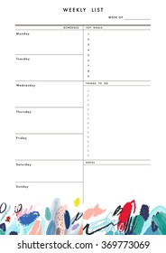 Weekly Planner Template. Organizer and Schedule with place for Notes, Goals and To Do List. Template design. Vector. Isolated