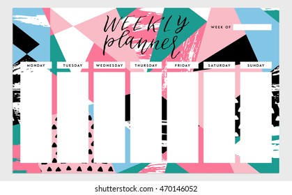 Weekly planner template. Organizer and schedule. Vector isolated illustration. Cute and trendy