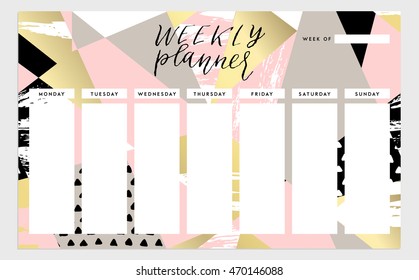 Weekly planner template. Organizer and schedule. Vector isolated illustration. Cute and trendy