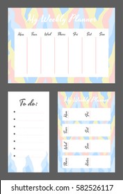 Weekly planner template. Organizer and schedule with place for notes and to do list. Vector illustration