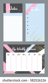 Weekly planner template. Organizer and schedule with notes and to do list. Vector illustration