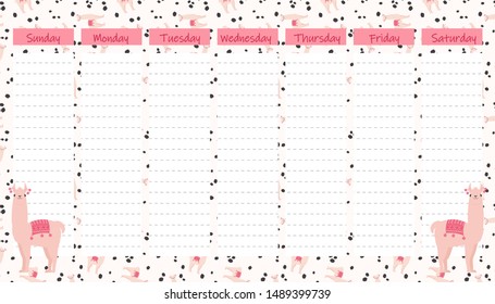 Weekly planner template. Ready to fill in schedule. Daily organizer