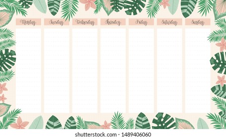 Weekly planner template. Ready to fill in schedule. Daily organizer
