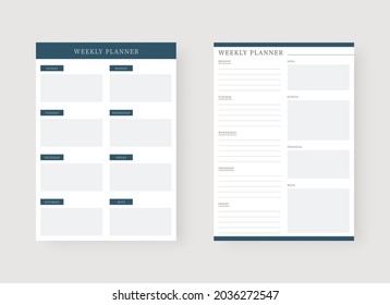 Plantilla de planificación semanal. Conjunto de planificadores y lista de tareas pendientes. Conjunto de plantillas de planificador moderno. Ilustración vectorial.