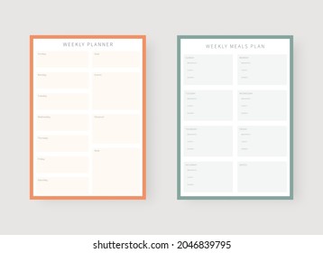 Weekly planner template. Set of planner and to do list. Modern planner template set. Vector illustration.