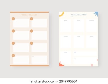 Weekly planner template. Set of planner and to do list. Modern planner template set. Vector illustration.