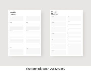 Weekly planner template. Set of planner and to do list. Modern planner template set. Vector illustration.