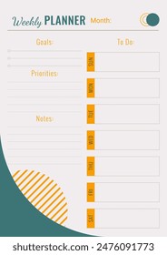 Weekly planner template with space for notes