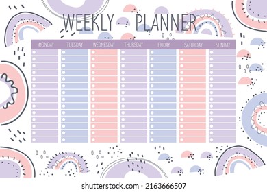 Weekly Planner Template. Stationery organizer for daily plans. Abstract modern design. Vector.