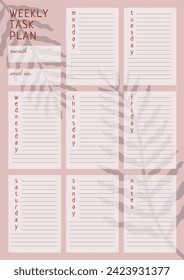 Weekly Planner template.
Stationery organizer with place for goals,to do list and notes.Vector