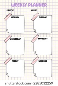 Weekly Planner template, study planner on grid background,vector illustration
