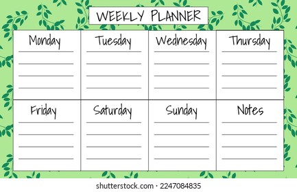 Weekly planner template. Vector illustration