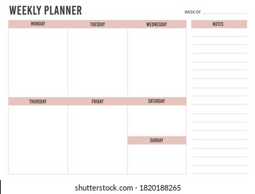 Weekly Planner Template Vector, Printable , Landscape