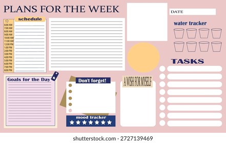 Weekly Planner Template With Water Tracker And Task List Vector