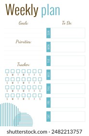 Weekly Planner Template. Week Starts Sunday. Calendar Planner