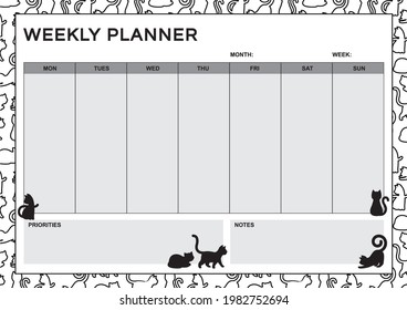 Weekly planner templates vector. Stationery organizer for daily plans. Kid schedule and timetable.