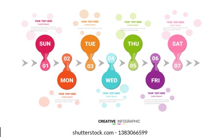 weekly planner, Timeline business for 7 day, Timeline infographics design vector and Presentation business can be used for Business concept with 7 options, steps or processes.