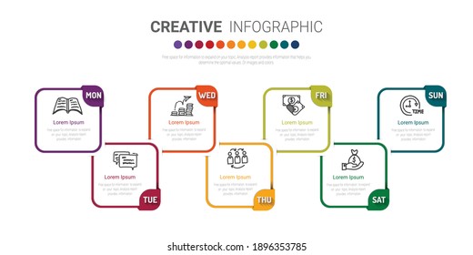 weekly planner, Timeline business for 7 day, Presentation business can be used for Business concept with 7 options, steps or processes. 