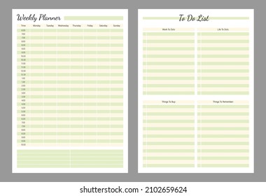 Weekly Planner with Times - Daily Task List - To Do List. Weekly Plan Green Yellow Printable Diary Organizer - Powered by Shutterstock - Get 15% off with code: PIKWIZARD15