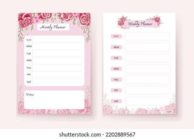 Weekly Planner, Todo List Pink Rose Flower