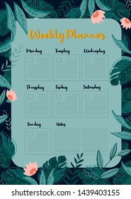 Weekly Planner tropical jungle design template. 