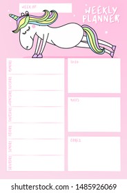 Weekly Planner with uniocrn doodle. Cute girly design, printable planner with lovely pony horse. Standard size, ready to print.