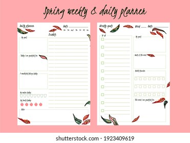 Weekly planner vector template. Concept for diary or notebook design. Seasonal organiser set. To do list