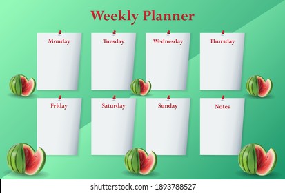 weekly planner, with watermelon theme, gradient background.