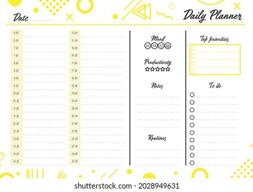 Weekly Planner Yellow Color Memphis Style