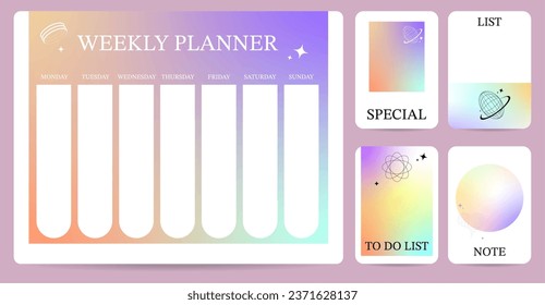 planificador semanal.semana empezar el domingo con un estilo de gradiente que se utiliza para el digital horizontal