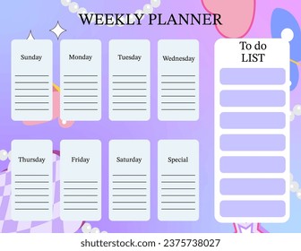 weekly planner.week start on sunday with gradient style that use for horizontal digital