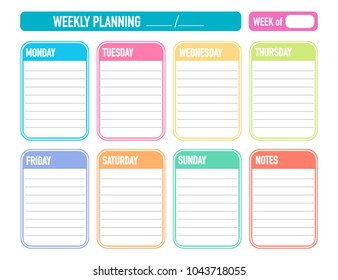 Weekly planning. Printable page. Vector Illustration.