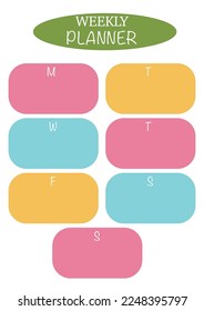 Weekly planning sheet template. Minimalistic, simple, bright. A4.